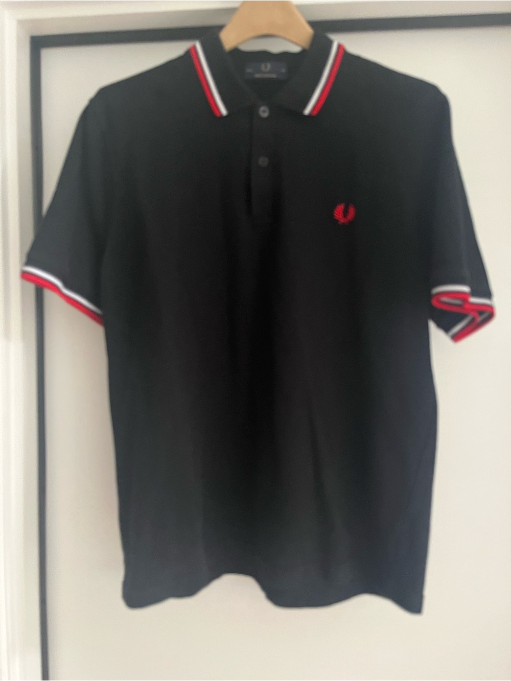Fred Perry Black Polo with Red & White Tipping